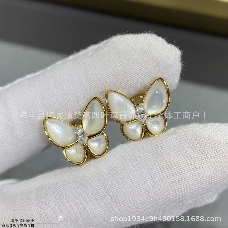 梵家V金高版本CNC精雕扣蝴蝶白贝母项链爆款轻奢时尚满钻蝴蝶项链|undefined