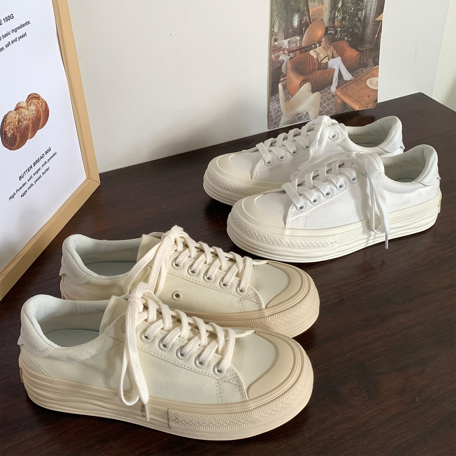 Women's thick-soled canvas shoes, new Japanese-style height-increasing versatile white shoes MIS-803