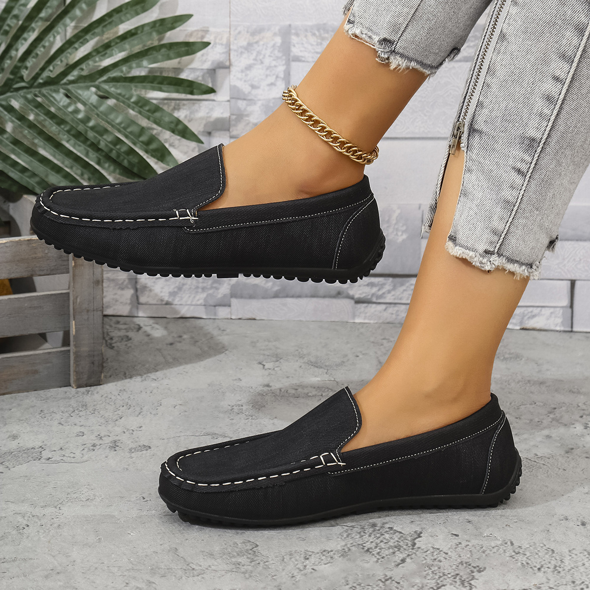 Mocasines Planos para Mujer de Cuero Sintético, Punta Cuadrada, Estilo Retro para Banquete