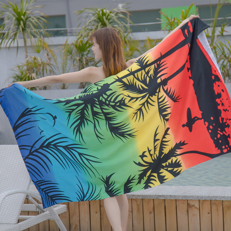 Cross-border microfiber bath towel coconut tree reactive printed beach towel suitable for sports outdoor activities thick towel