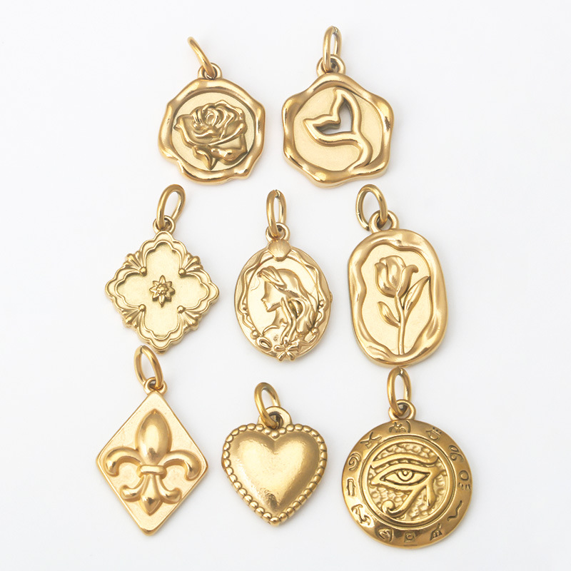 5g Weight Electroplating Gold Plating Process Pendant Jewelry Making Type Golden Plated Plating Material 1 Piece Titanium Steel Devil's Eye Heart Shape Rose Pendant