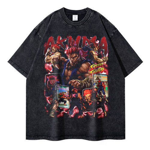 200g fabric EU size cotton T Game Street Fighter T-shirt retro wash Cammy T-shirt street clothing retro
