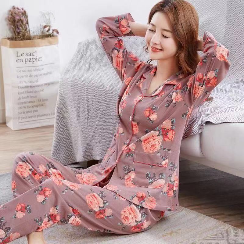 Pijamas de algodón para mujer Primavera y otoño de manga larga de invierno más pijamas de tamaño verano traje de mujer homewear se puede usar fuera