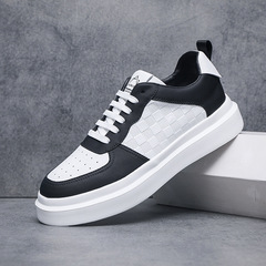 Modern trendy brand men's shoes, cowhide white sneakers, platform shoes with thick soles for height increase, sports casual shoes, plaid perforated breathable shoes
