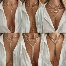 欧美跨境设计感CCB碎银串珠长项链 时尚爱心异形吊坠流苏缠绕颈链