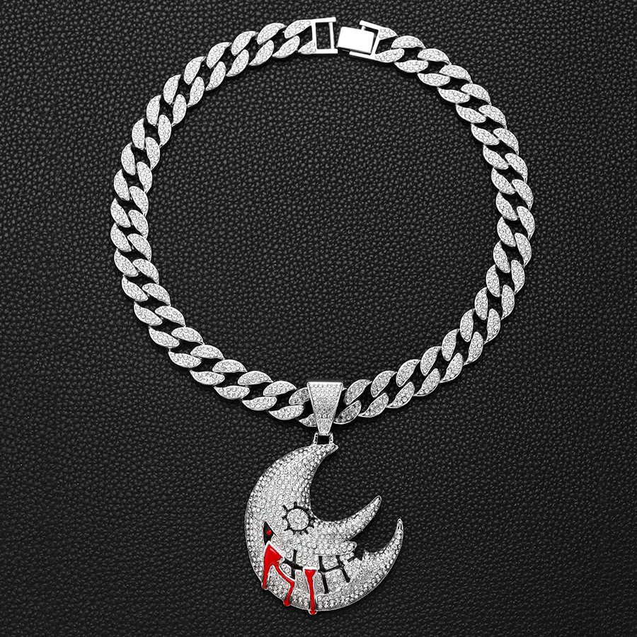 Watch buckle personality niche American necklace alloy hip-hop moon dark style Cuban chain_voghion.com