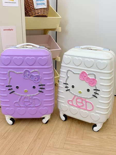 Cross-Border 16inch Children's Trolley Suitcase Cute Cartoon Kt Cat Travel Suitcase Korean Style Student Luggage Suitcase with Universal Wheels