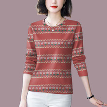 批发2024年新款春秋季爆款女士t恤显瘦遮肚圆领时尚长袖一件代发