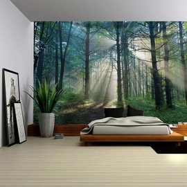 GJU8批发超大墙布自然风景森林背景布墙壁装饰挂毯客厅卧室遮挡窗