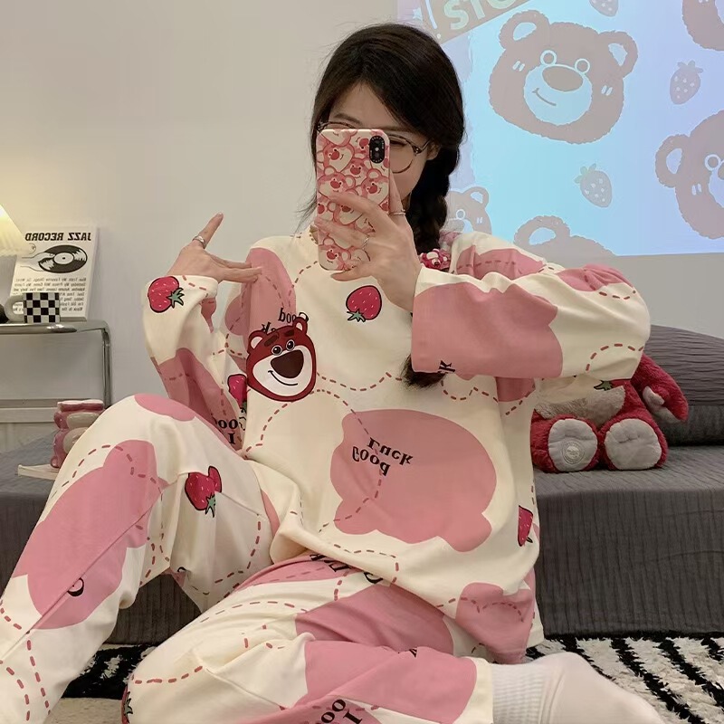 新款睡衣女秋季长袖长裤卡通薄款大码可爱少女款春夏季家居服套装|undefined