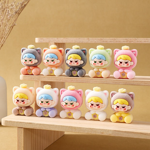 Creative Flocking Sitting Position Bring in Wealth and Treasure Cat Trendy Toy Doll Bring in Wealth and Treasure Cute DIY Key Chain High-End Desktop Small Ornaments