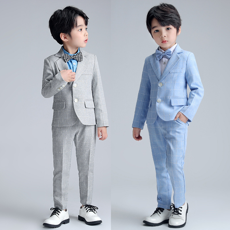 2022 Boys Spring Outfit New Children's Suit Set Graduation Formal Dress Checkered Suit Flower Child Performance Costume