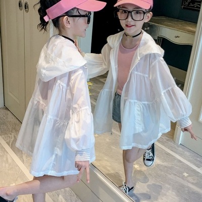 兒童防曬衣夏季女童2022新款夏裝中大童透氣外套連帽中長款防曬服