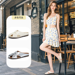 Baotou Half Slippers Fashionable Women's 2025 Summer New Style Flats Soft Sole Elegant Slip-On Sandals Casual Slippers