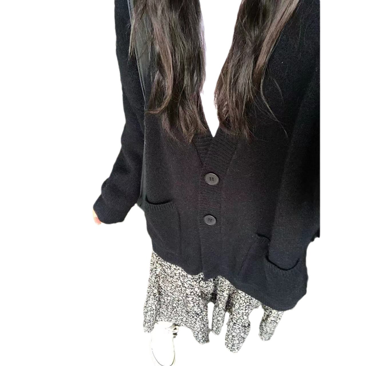 Coreano suave glutinoso cuello v manga larga suéter de viento perezoso abrigo otoño y invierno nuevo estilo casual exterior suelto cardigán de punto para mujeres