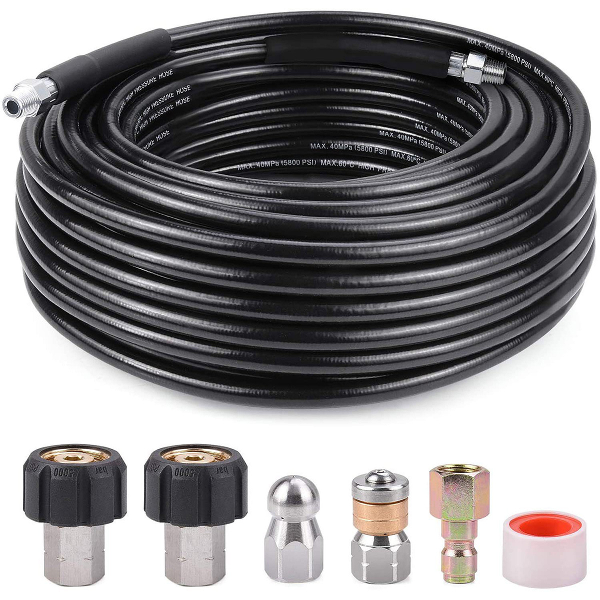 1/4英寸 4000PSI 15米高压清洗机下水道喷射器套件 排水清洁软管