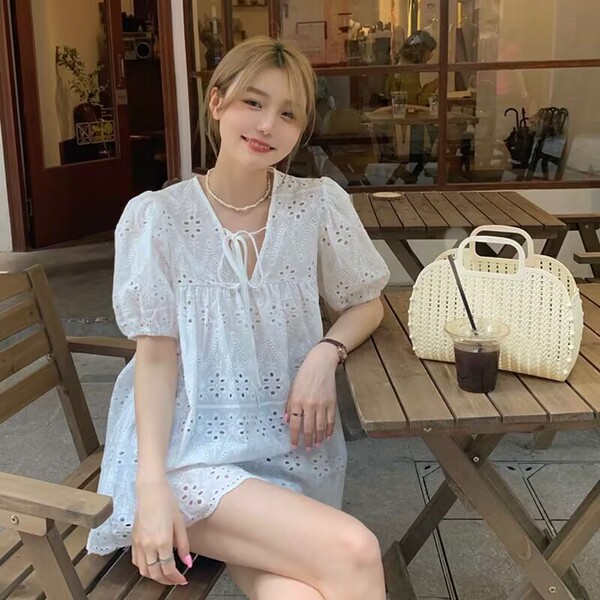 White design lace silk summer shirt