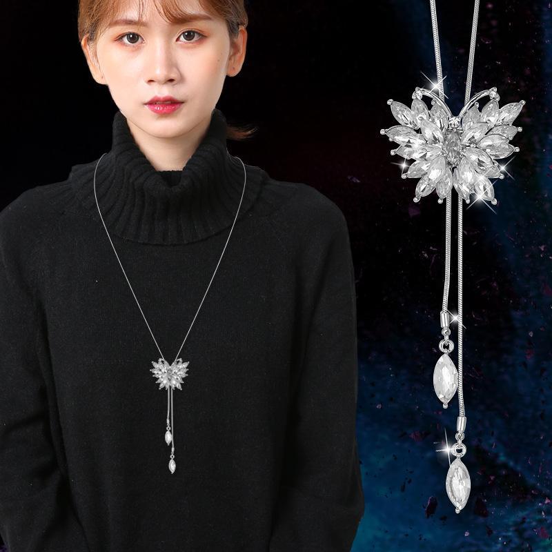 Cadena de suéter con diseño de mariposa de cristal y diamantes, larga y versátil, para otoño e invierno, collar de moda de lujo ligero para mujer, accesorios con diseño de diamantes, venta al por mayor. image 6