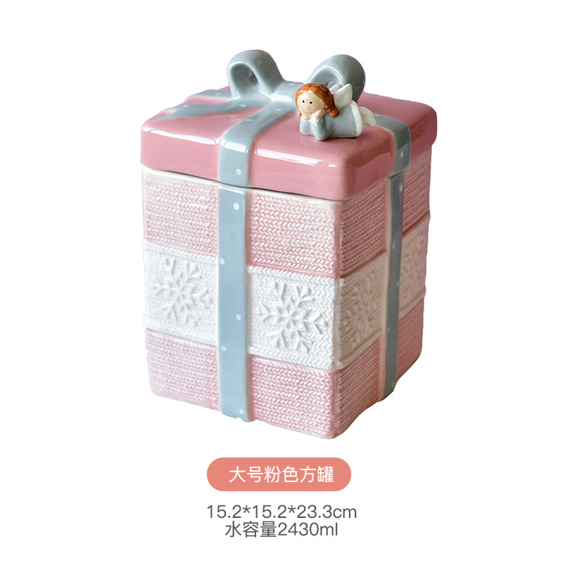 American Wedding Angel Día de San Valentín Pink Girl Heart Tarro sellado de cerámica Tarro de almacenamiento Tarro decorativo