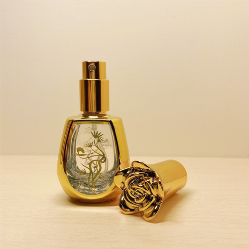 10ML perfume bottle rose glass spray bottle gold electroplated carved travel bottle perfume bottle foreign trade