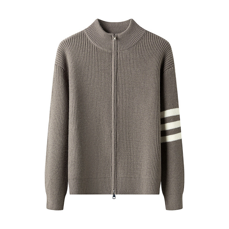Comercio exterior otoño nuevo versátil medio cremallera cardigan suéter casual chaqueta de hombre joven suéter de punto rayado