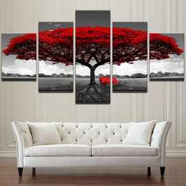 现代抽象艺术红树5联高清印刷帆布现代风景墙艺术画图片家居装饰