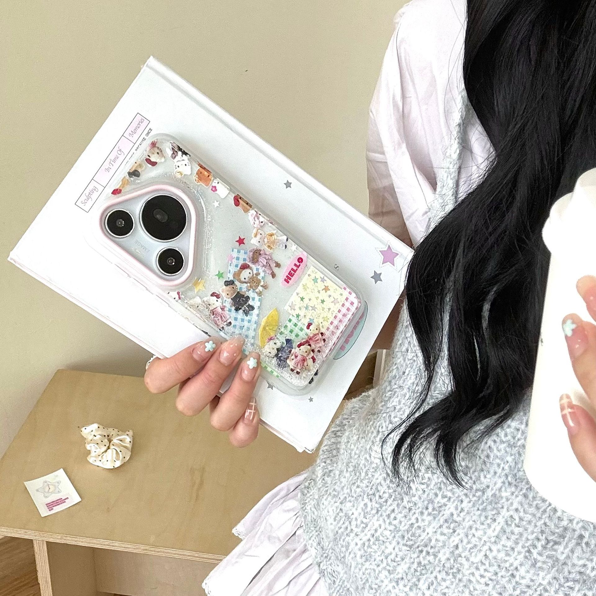 Chica corazón arenas movedizas estrellas gato a cuadros para Apple 16ProMax nicho 15/14 nuevo 13 Huawei P70P