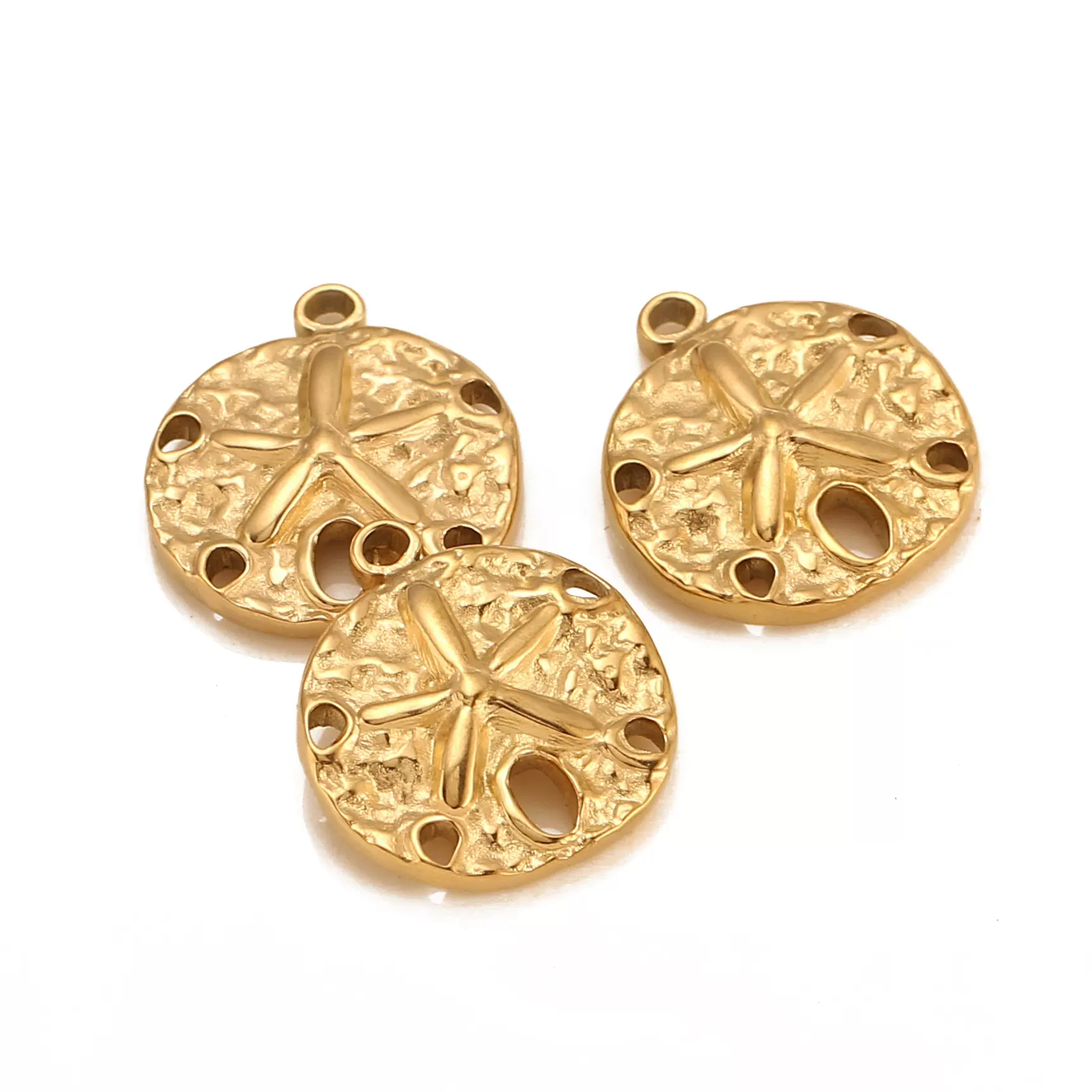 跨境不锈钢立体油压不规则圆形海星贝壳饰品配件 DIY项链手链吊坠