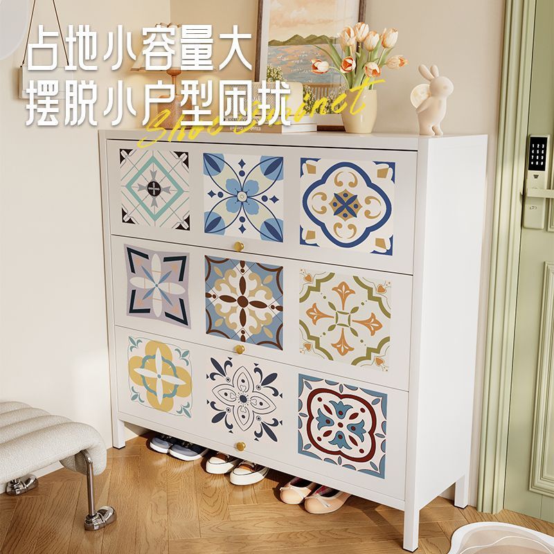 Cream-Style Steel Shoe Cabinet for Home Entrance, Flip-Top Integrated Large-Capacity Storage Cabinet, Multi-Layer Shoe Rack for Entrance