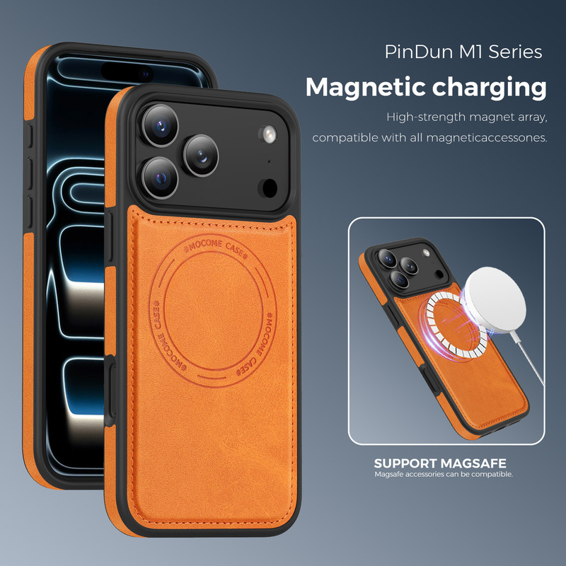 Suitable for Iphone17 Mobile Phone Case, Magsafe Magnetic Wireless Charging, Apple 16Promax Leather Protective Case