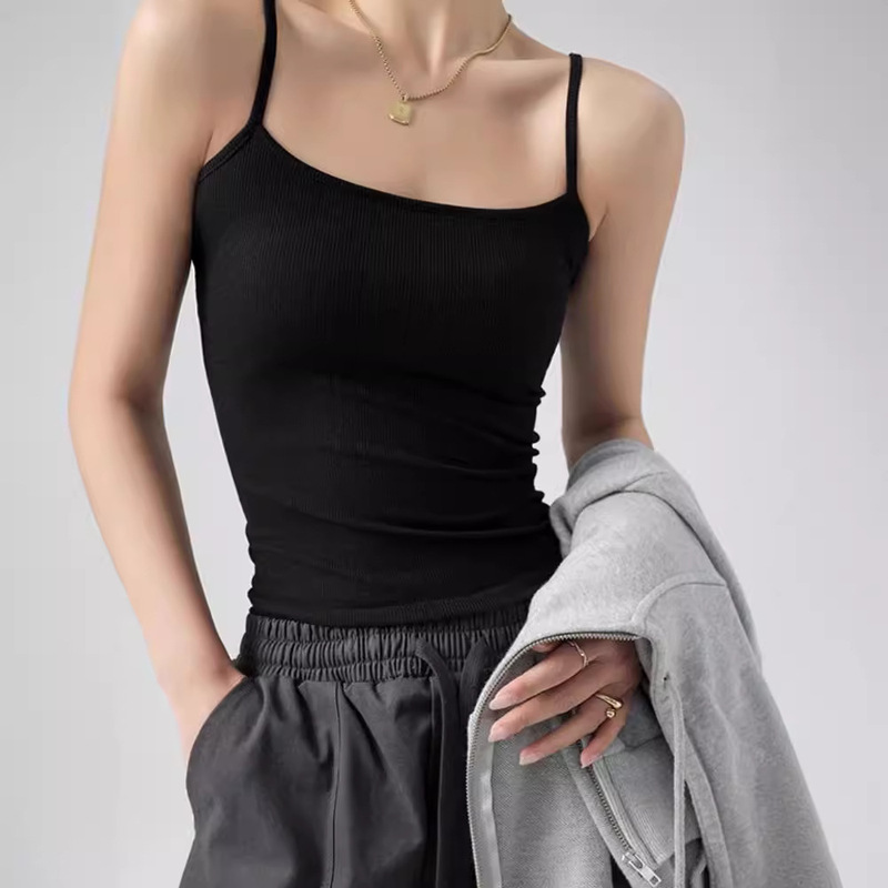 Women's Thin White Camisole for Outerwear, Large Size, Anti-Exposure, Ice Silk Ribbed Cotton, Slim Fit Base Layer Top