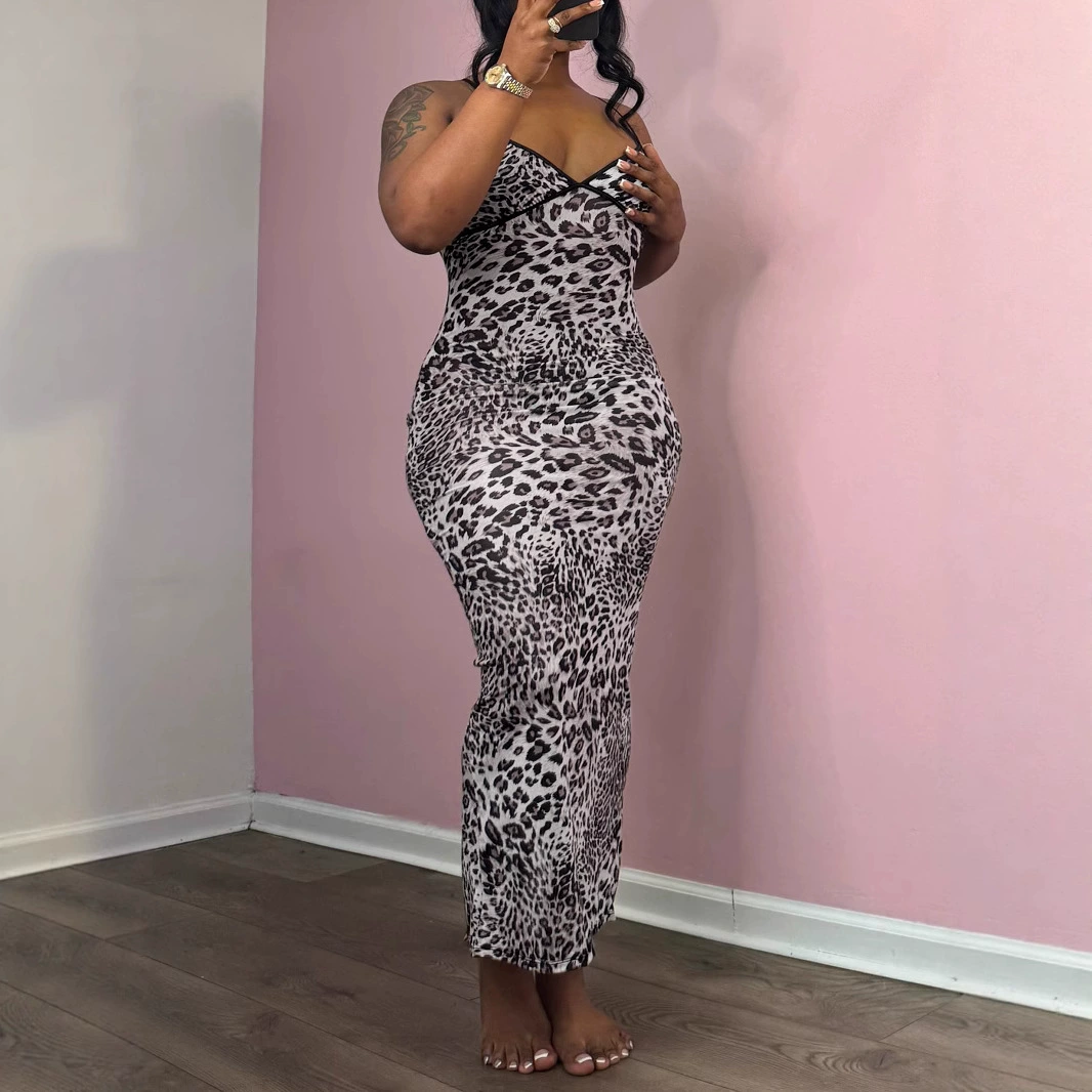 Европейская и американская женская летняя новая мода повседневное леопардовое платье длинное платье