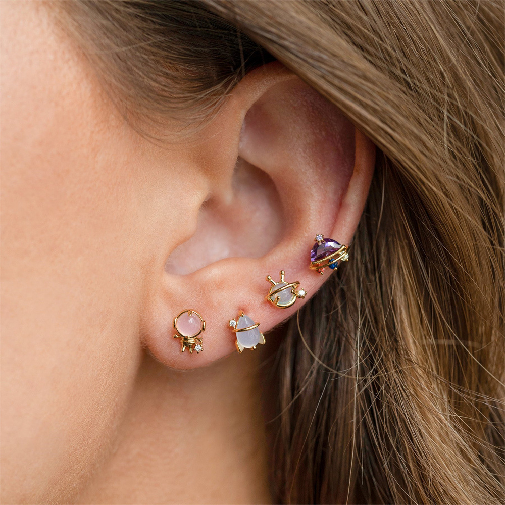 Fashion cute ear copper studs rod screw zircon wholesale