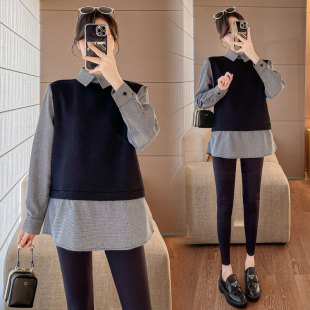 Real shot pregnant women autumn sweater shirt fake two pregnant women new fashion loose slim pregnant women top