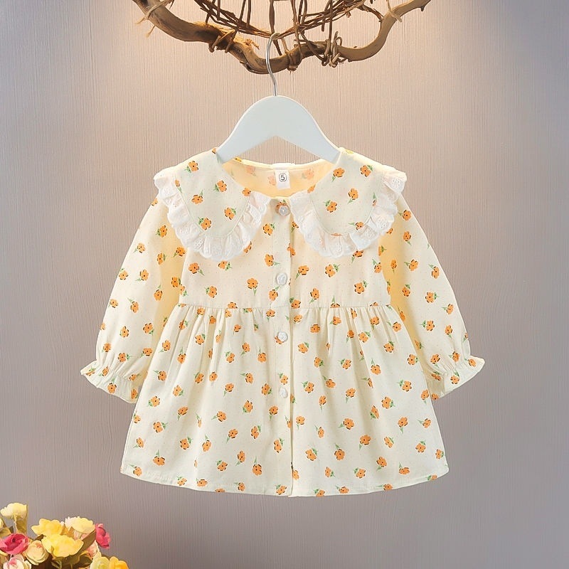 Children's Clothing Girls Autum Dress 2025 New Baby Princess Dress 56 Months Infant Fashionable Floral Skirt