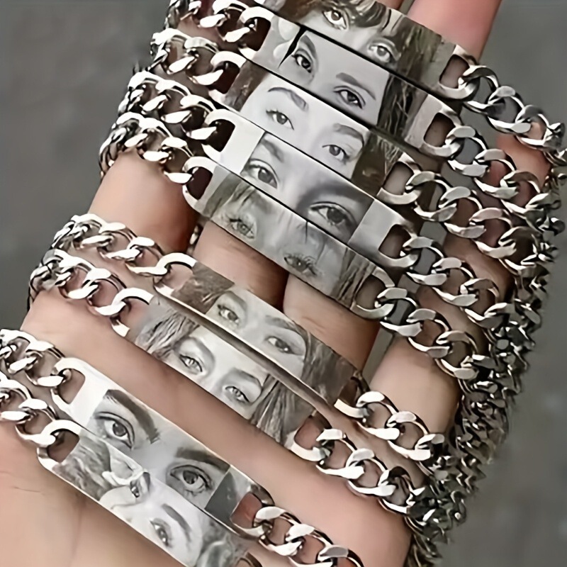 DIY Personalized Laser Engraved Eye Photo Bracelet Custom Stainless Steel Couple Bracelet Creative Birthday Gift