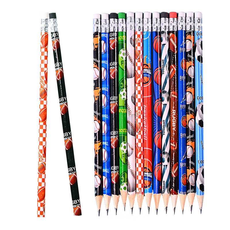 Cross-Border Pencil, Baseball, Basketball, Rugby, Football Series Pencils with Erasers, Student Supplies, Manufacturer Wholesale