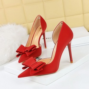 626-H2 Korean Fashion Sweet High Heels Slim Heels Super High Heels Shallow Notched Side Cut Bow Knot Single Shoe for Wom