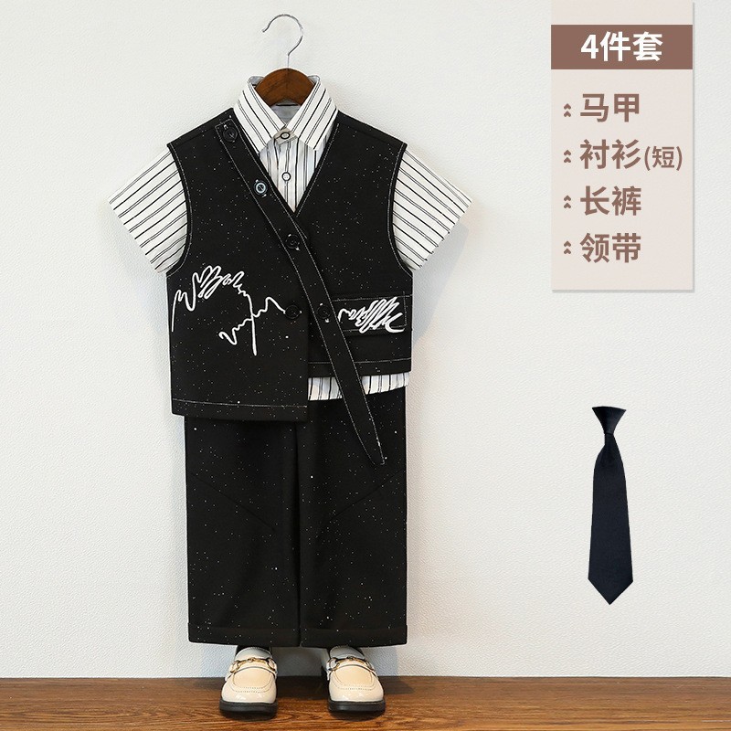 儿童西装复古满天星刺绣马甲男童设计感时尚西服外套花童周岁礼服|undefined