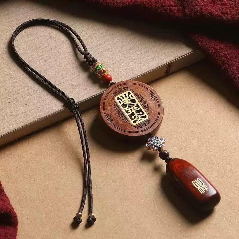 Rearview Mirror Car Hanging Ornament with Sandalwood Lotus Design, Chinese Style Car Pendant, High-End New Model