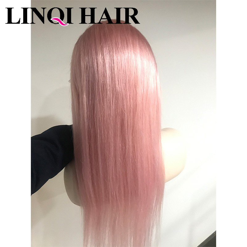 Lace Headgear Lace Wig 13X4 Straight Hair Rose Gold Cherry Blossom Pink Human Hair Long Hair K-Style