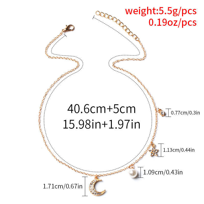 fashion pearl star moon pendant alloy clavicle chain simple eight-pointed star necklace
