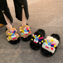 毛毛拖鞋女冬季新款居家外穿韩版时尚厚底防滑女士休闲毛绒一字拖