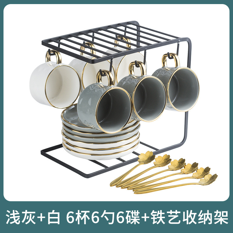 (Light gray+white) 6 cups and 6 disc-send spoon+shelf