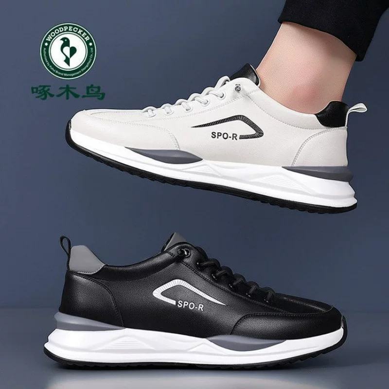Sports trend casual footwear for leisure, universal breathable white shoes, trend of season, genuine leather