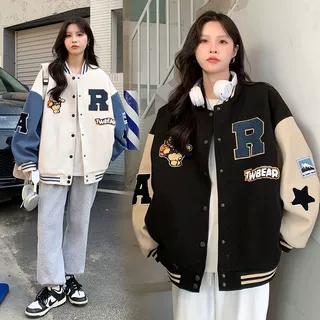时尚加厚开衫棒球服外套秋冬款美式学院风少女百搭宽松棒球服夹克