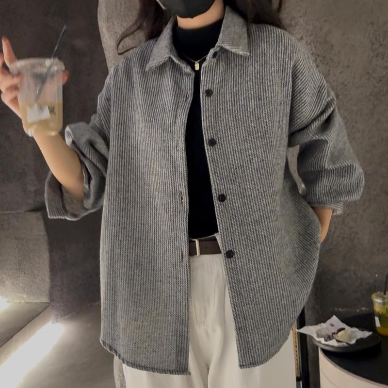 2025新款港味复古衬衫女 宽松大码设计感外套 慵懒风长袖开衫|undefined