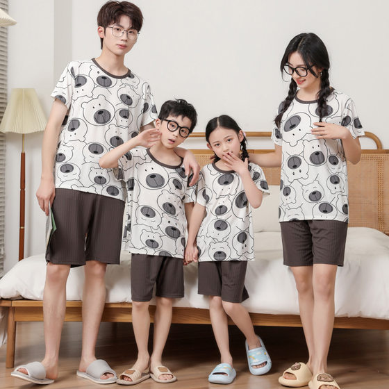 Children's Short-sleeved suit Boys' Pajamas Summer Thin Girls' Casual Air-conditioning Clothing for Large Children's Family Clothes Home Clothes