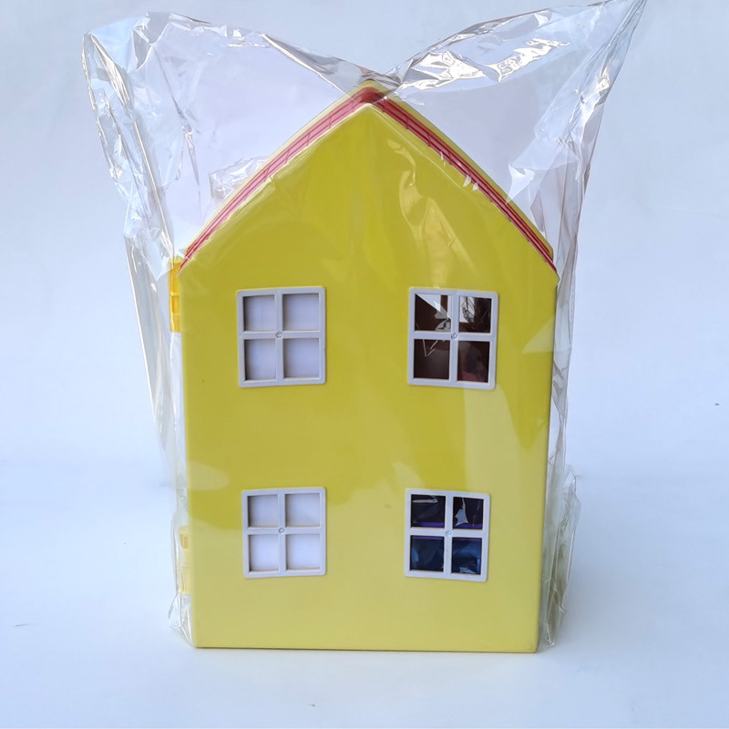 Peppa Pig amarillo de doble cara Casa de doble capa Villa Peppa Familia cuatro niñas Princesa niños juegan juguetes de la casa
