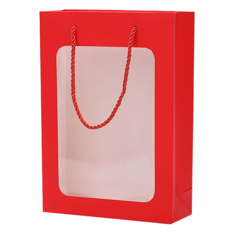Ventana roja transparente bolso vertical embalaje para hornear regalo de moda nacional bolsa de mano caja de regalo de Año Nuevo bolsa de papel de embalaje